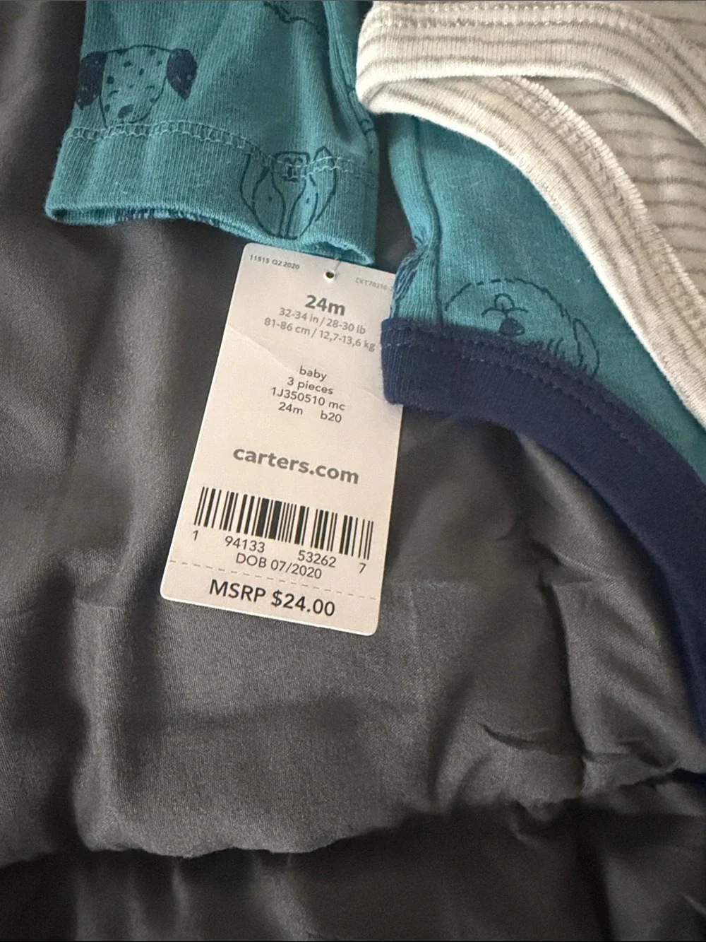 Carter's Blue, Teal & Gray Puppy Print 3 piece set